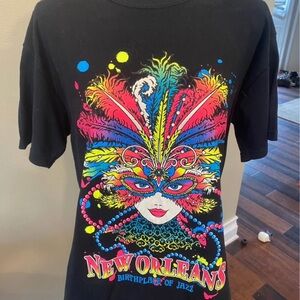 Black Tee with Colorful New Orleans Mardi Gras Graphic
